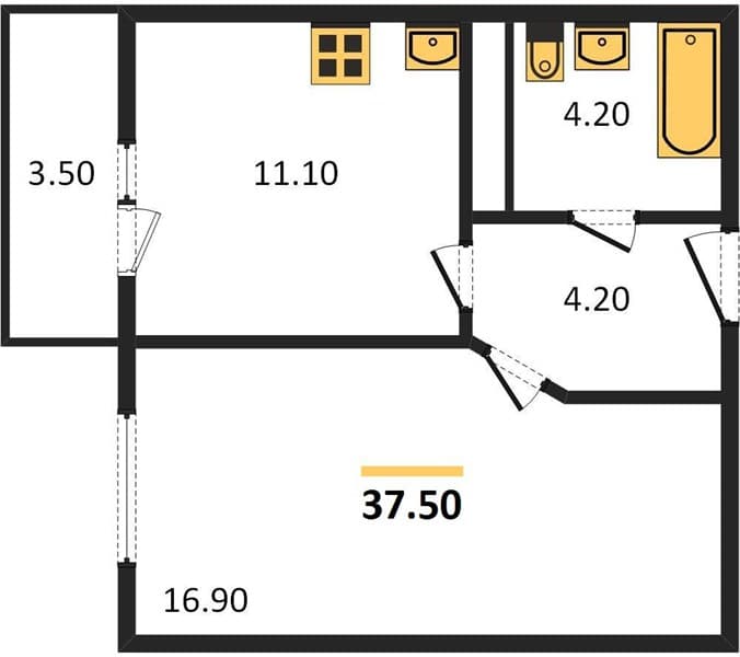 1 к. квартира 37.50 кв. м, 17/23 этаж. ЖК Облака-2, Новороссийск, Россия