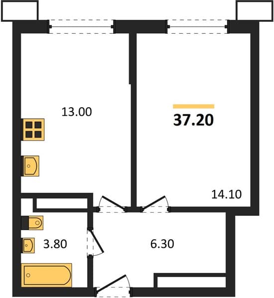 1 к. квартира 37.20 кв. м, 13/18 этаж. ЖК Порто-Ново, Цемдолина, Россия