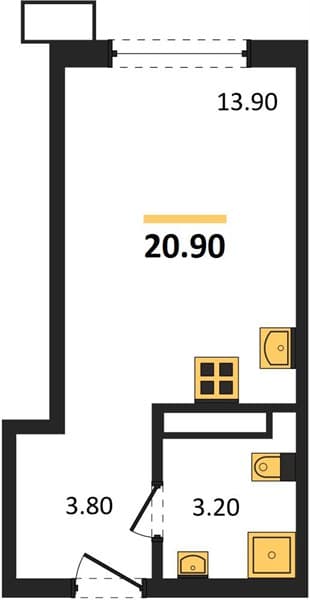 Студия 20.90 кв. м, 13/18 этаж. ЖК Порто-Ново, Цемдолина, Россия
