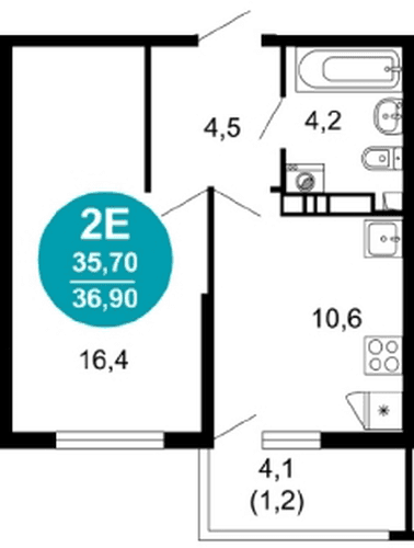 1 к. квартира 36.90 кв. м, 11/17 этаж. ЖК Лестория, Сочи, Россия