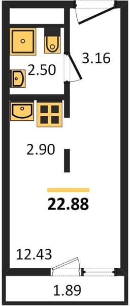 1 к. квартира 22.88 кв. м, 13/19 этаж. ЖК Кислород, Сочи, Россия
