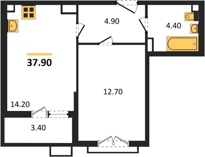 1 к. квартира 37.90 кв. м, 12/12 этаж. ЖК Флора, Сочи, Россия