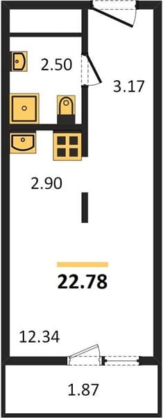 1 к. квартира 22.78 кв. м, 6/19 этаж. ЖК Кислород, Сочи, Россия