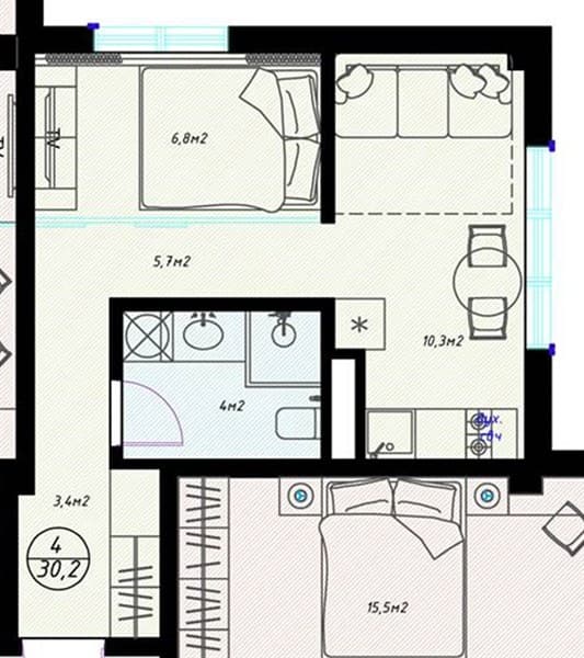 1 к. квартира 30.20 кв. м, 6/7 этаж. ЖК Olivia, Сочи, Россия