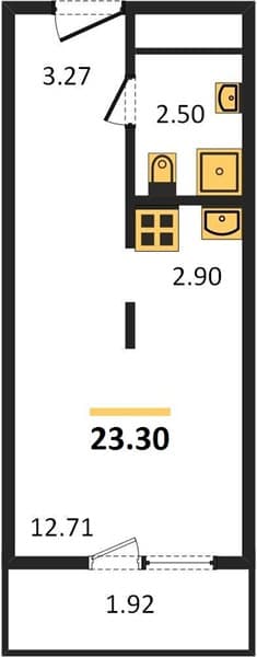 1 к. квартира 23.30 кв. м, 17/19 этаж. ЖК Кислород, Сочи, Россия