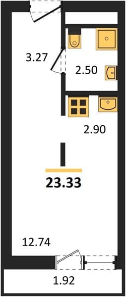1 к. квартира 23.33 кв. м, 13/19 этаж. ЖК Кислород, Сочи, Россия