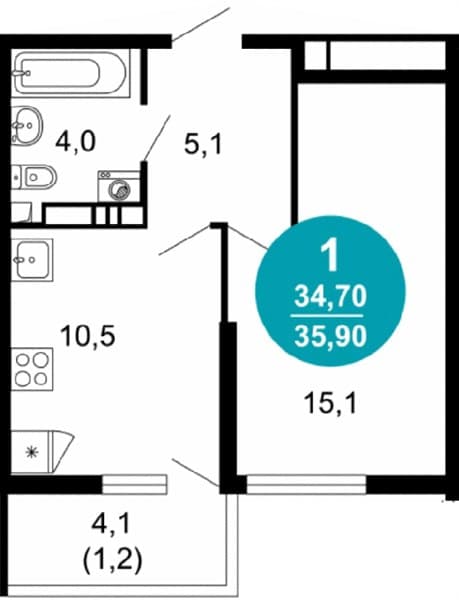 1 к. квартира 35.90 кв. м, 15/17 этаж. ЖК Лестория, Сочи, Россия