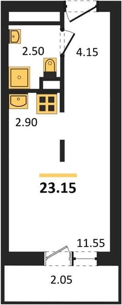 1 к. квартира 23.15 кв. м, 14/19 этаж. ЖК Кислород, Сочи, Россия