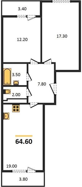 2 к. квартира 64.60 кв. м, 22/23 этаж. ЖК Облака-2, Новороссийск, Россия