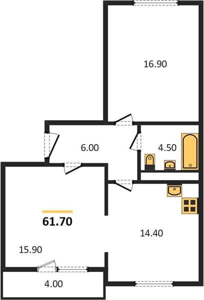 2 к. квартира 61.70 кв. м, 9/10 этаж. ЖК Горный квартал, Сочи, Россия