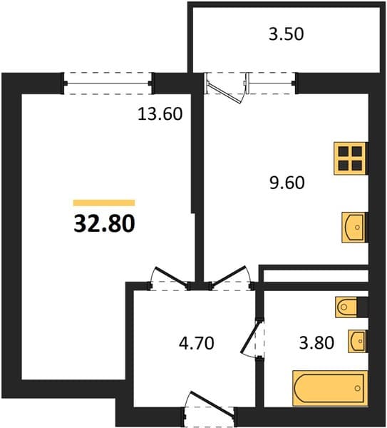 1 к. квартира 32.80 кв. м, 2/17 этаж. ЖК Лестория, Сочи, Россия