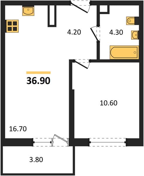 1 к. квартира 36.90 кв. м, 2/17 этаж. ЖК Лестория, Сочи, Россия