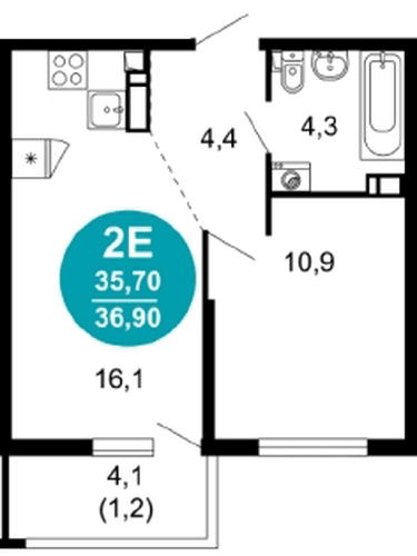 1 к. квартира 36.90 кв. м, 4/17 этаж. ЖК Лестория, Сочи, Россия