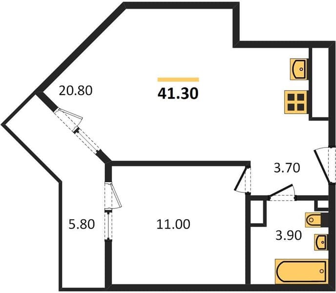 1 к. квартира 41.30 кв. м, 22/23 этаж. ЖК Облака-2, Новороссийск, Россия