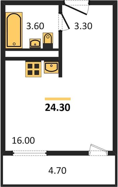 1 к. квартира 24.30 кв. м, 17/23 этаж. ЖК Облака-2, Новороссийск, Россия