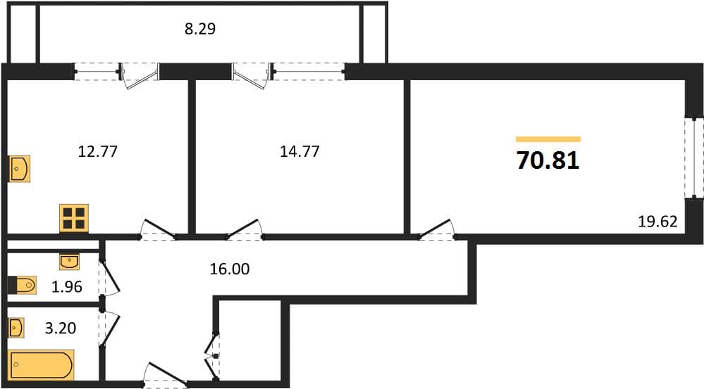 2 к. квартира 70.81 кв. м, 4/8 этаж. ЖК Сады у моря, Темрюк, Россия