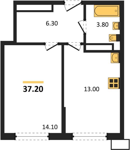 1 к. квартира 37.20 кв. м, 16/18 этаж. ЖК Порто-Ново, Цемдолина, Россия