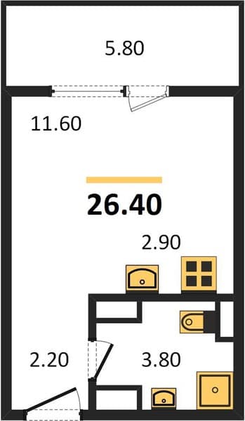 1 к. квартира 26.40 кв. м, 8/10 этаж. ЖК Горный квартал, Сочи, Россия