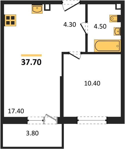 1 к. квартира 37.70 кв. м, 1/12 этаж. ЖК Флора, Сочи, Россия