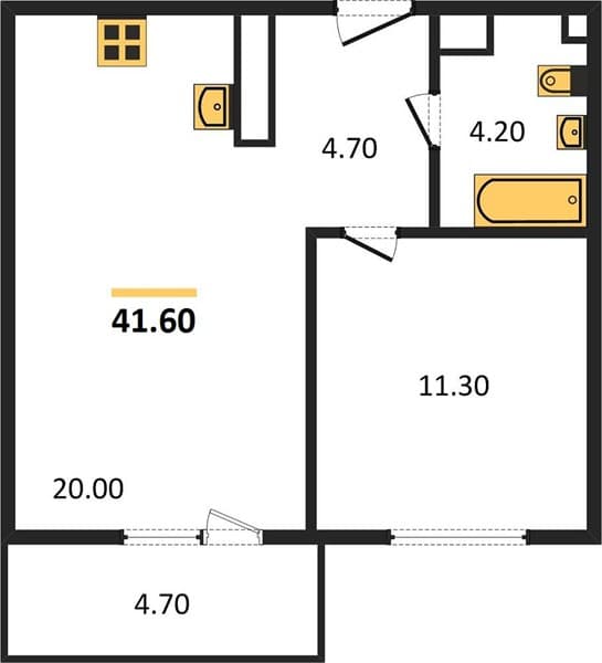 1 к. квартира 41.60 кв. м, 22/23 этаж. ЖК Малина, Новороссийск, Россия