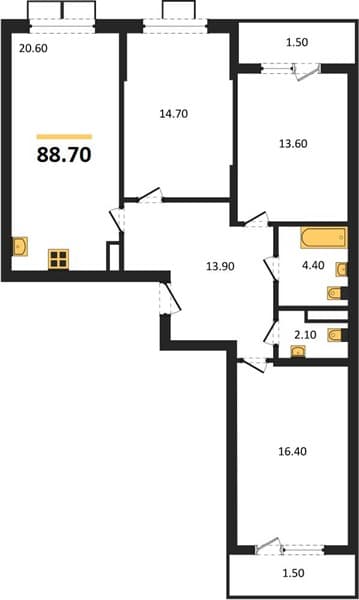 3 к. квартира 88.70 кв. м, 5/18 этаж. ЖК Порто-Ново, Цемдолина, Россия