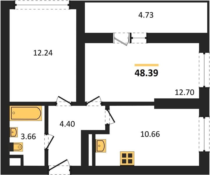 2 к. квартира 48.39 кв. м, 16/19 этаж. ЖК Кислород, Сочи, Россия