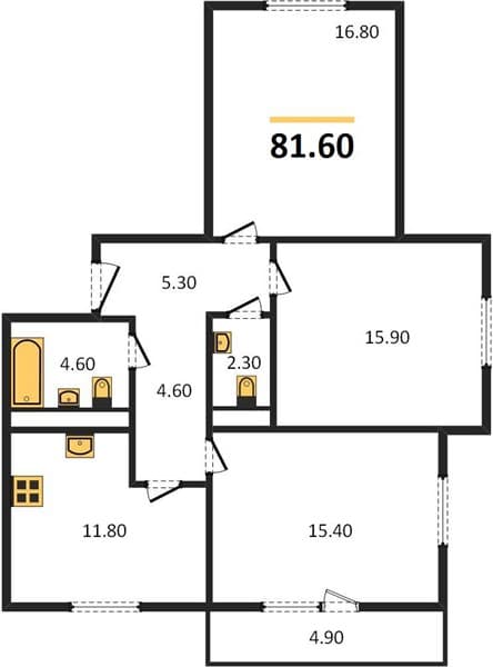 3 к. квартира 81.60 кв. м, 2/10 этаж. ЖК Горный квартал, Сочи, Россия