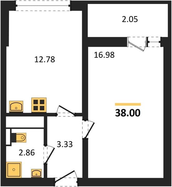1 к. квартира 38.00 кв. м, 18/19 этаж. ЖК Кислород, Сочи, Россия