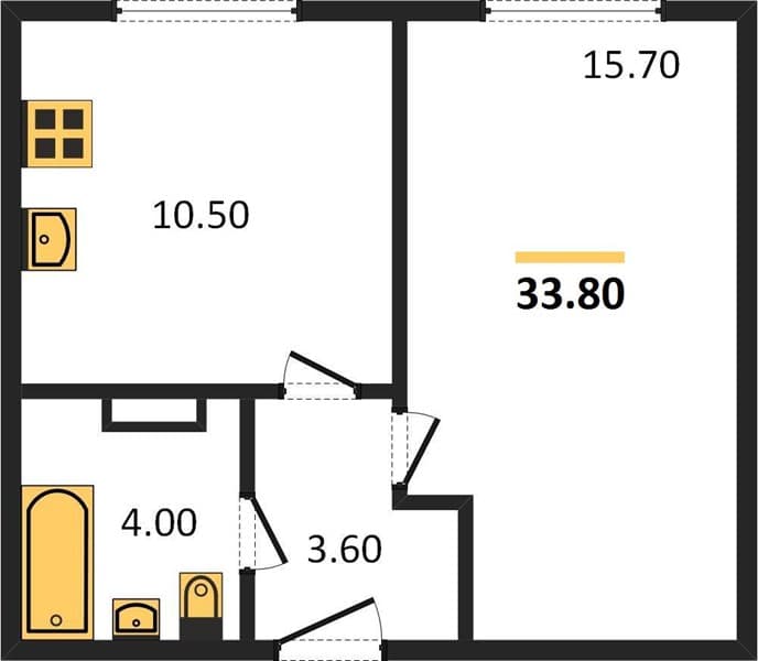 1 к. квартира 33.80 кв. м, 2/24 этаж. ЖК Мята, Цемдолина, Россия
