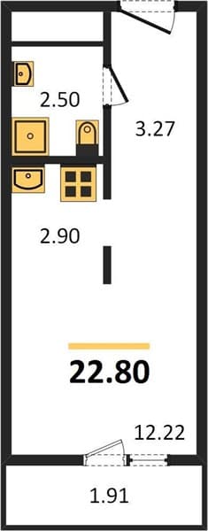 1 к. квартира 22.80 кв. м, 16/19 этаж. ЖК Кислород, Сочи, Россия