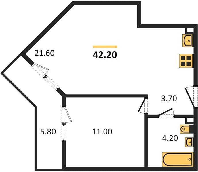 1 к. квартира 42.20 кв. м, 1/23 этаж. ЖК Облака-2, Новороссийск, Россия