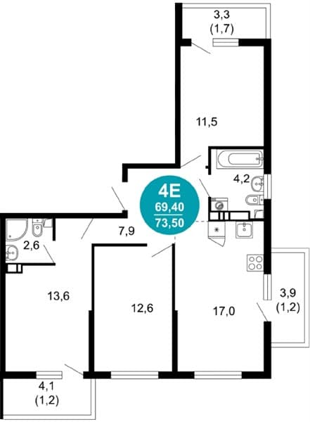 3 к. квартира 73.50 кв. м, 5/17 этаж. ЖК Лестория, Сочи, Россия