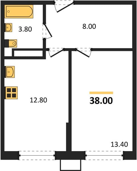 1 к. квартира 38.00 кв. м, 12/18 этаж. ЖК Порто-Ново, Цемдолина, Россия