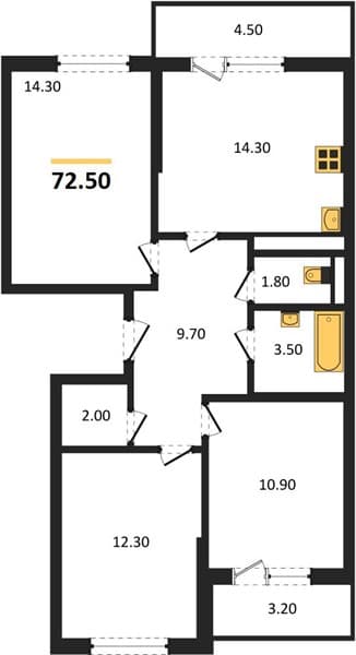 3 к. квартира 72.50 кв. м, 11/24 этаж. ЖК Облака-3, Новороссийск, Россия