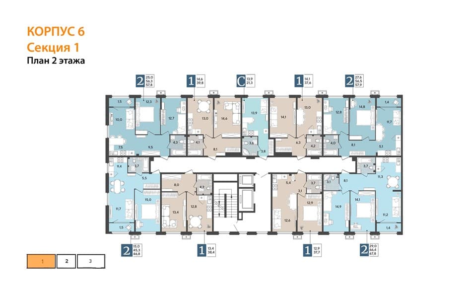 2 к. квартира 57.90 кв. м, 2/18 этаж. ЖК Порто-Ново, Цемдолина, Россия, фото 3