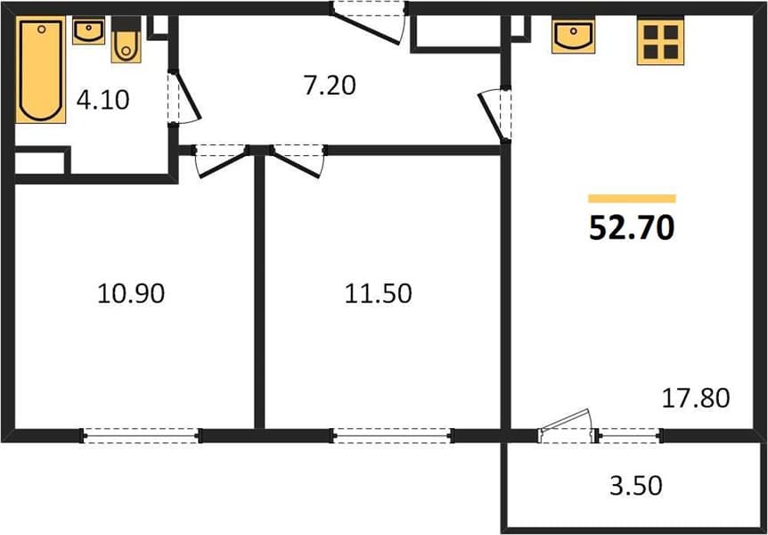 2 к. квартира 52.70 кв. м, 23/23 этаж. ЖК Облака-2, Новороссийск, Россия