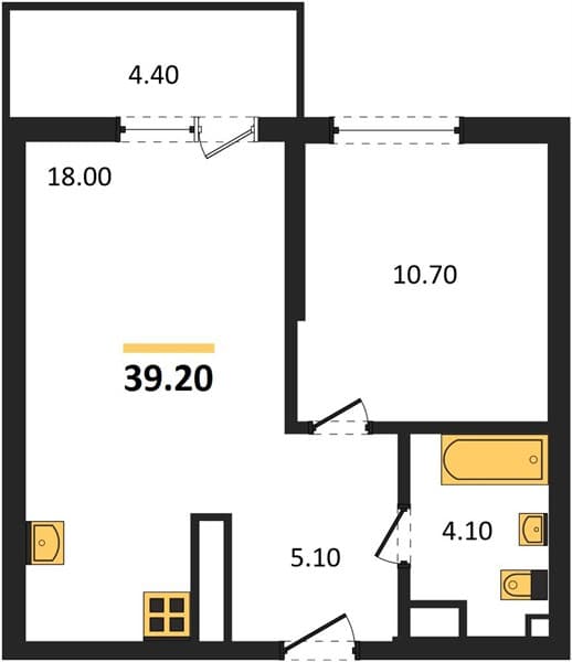1 к. квартира 39.20 кв. м, 2/24 этаж. ЖК Облака-3, Новороссийск, Россия