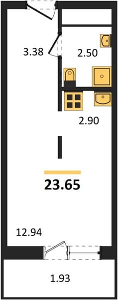 1 к. квартира 23.65 кв. м, 2/19 этаж. ЖК Кислород, Сочи, Россия