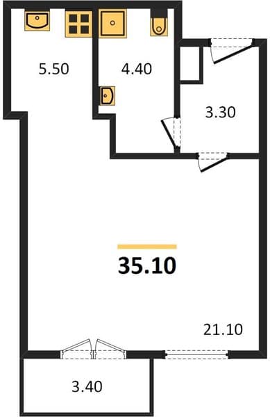 1 к. квартира 35.10 кв. м, 3/12 этаж. ЖК Летний, Сочи, Россия
