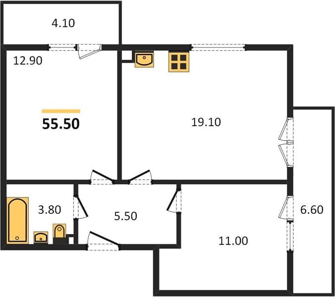 2 к. квартира 55.50 кв. м, 2/12 этаж. ЖК Флора, Сочи, Россия