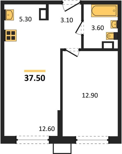 1 к. квартира 37.50 кв. м, 5/18 этаж. ЖК Порто-Ново, Цемдолина, Россия