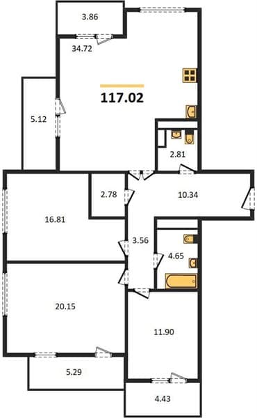 3 к. квартира 117.02 кв. м, 15/16 этаж. ЖК Красная площадь, Новороссийск, Россия