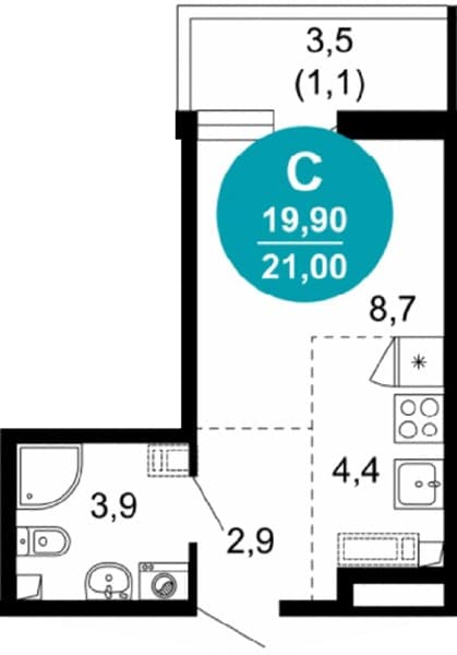 Студия 21.00 кв. м, 2/17 этаж. ЖК Лестория, Сочи, Россия