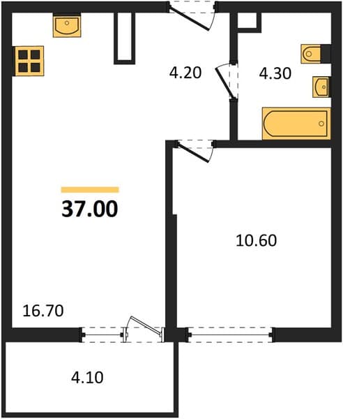 1 к. квартира 37.00 кв. м, 11/17 этаж. ЖК Лестория, Сочи, Россия