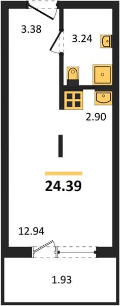 1 к. квартира 24.39 кв. м, 1/19 этаж. ЖК Кислород, Сочи, Россия