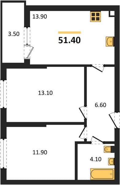 2 к. квартира 51.40 кв. м, 1/24 этаж. ЖК Облака-3, Новороссийск, Россия