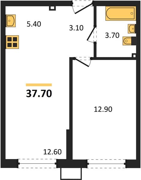 1 к. квартира 37.70 кв. м, 2/18 этаж. ЖК Порто-Ново, Цемдолина, Россия