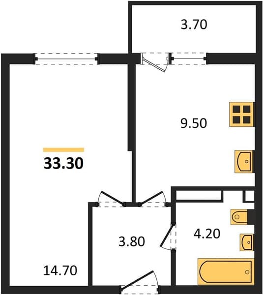 1 к. квартира 33.30 кв. м, 12/12 этаж. ЖК Флора, Сочи, Россия