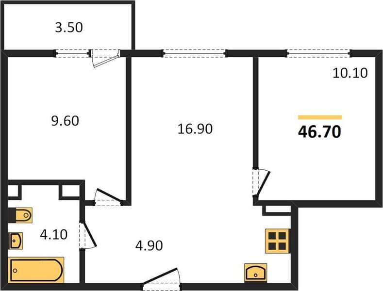 2 к. квартира 46.70 кв. м, 1/12 этаж. ЖК Флора, Сочи, Россия