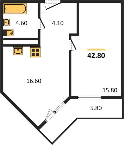 1 к. квартира 42.80 кв. м, 15/23 этаж. ЖК Облака-2, Новороссийск, Россия